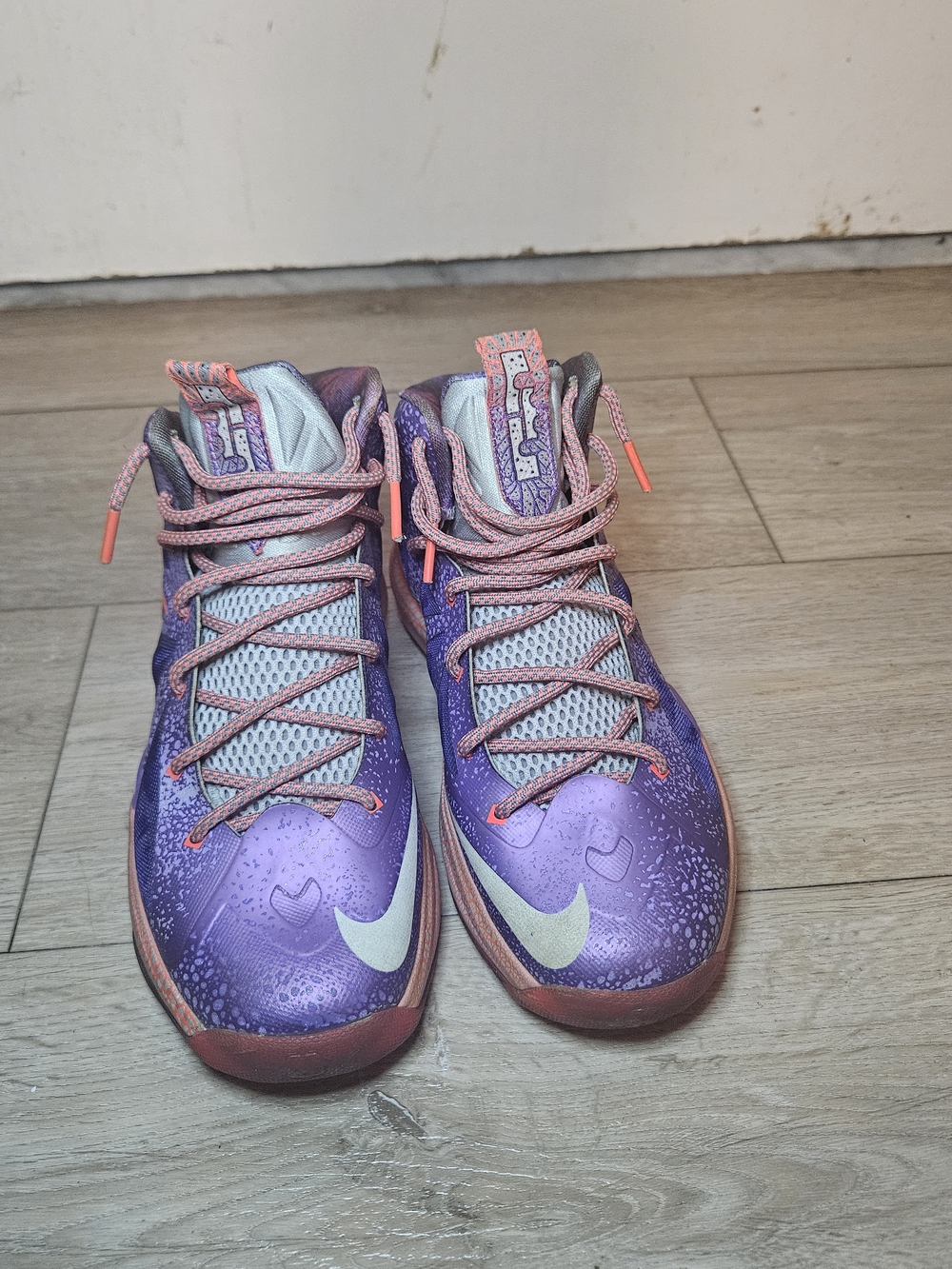 Nike LeBron Purple, Gray and Orange Basketball Shoes - Picture 2 of 4